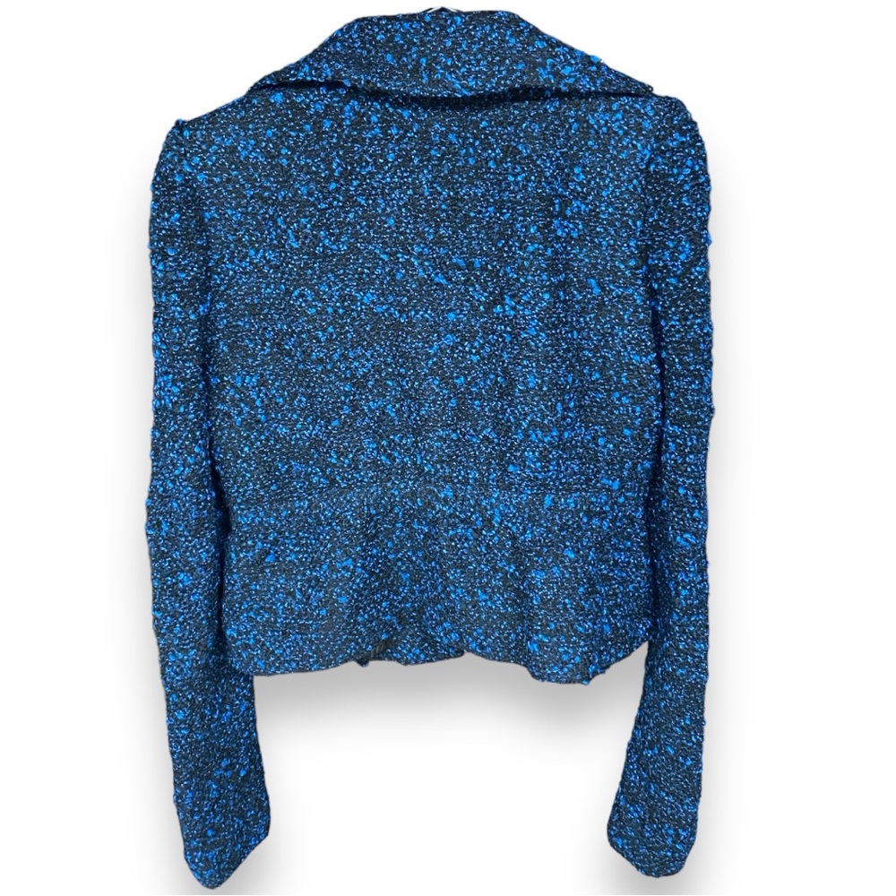 Nanette Lepore Tweed Cropped Military Style Blue Black Vamp Blazer Medium - Picture 7 of 7